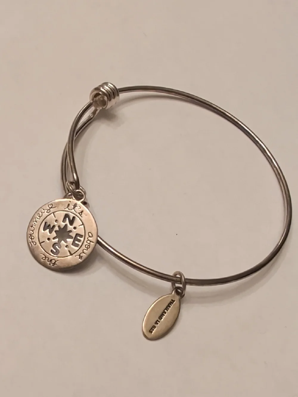 Sterling Silver Compass Charm Bangle Bracelet